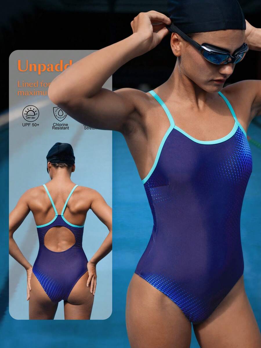Swim Nautrix Áo tắm liền thân nữ, mẫu mới mùa xuân/hè, họa tiết chấm bi nhuộm màu loang, hở lưng, thích hợp cho bãi biển và lướt sóng. - Nhiều màu - Xem 1