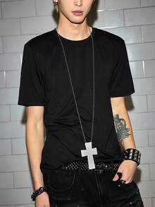 ROMWE MEN Grunge Punk Men's Sexy Mesh Patchwork Backless Short Sleeve T-Shirt, Spring/Summer - Black - View 5