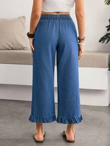 Breezaya 女士松紧腰系带荷叶边牛仔裤 - 藍色 - 查看 2