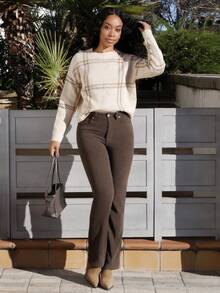 Yess Loren Casual Solid Color Corduroy Pants, Versatile Fall Cloth For Women - Coffee Brown - View 1