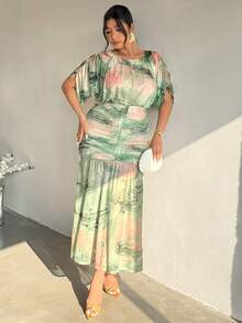 Firerie Vestido de manga larga con estampado abstracto verde para mujer de talla grande, elegante, minimalista, romántico, para el Día de San Patricio, vacaciones, fiestas y uso diario, primavera/verano - Multicolor - Ver 6