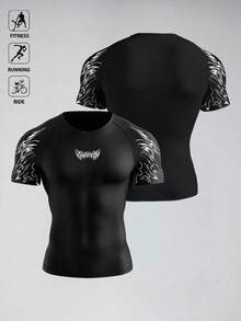 GymBeat Men's Casual Graphic Print Raglan Sleeve Sports T-Shirt, Summer - Black - View 5