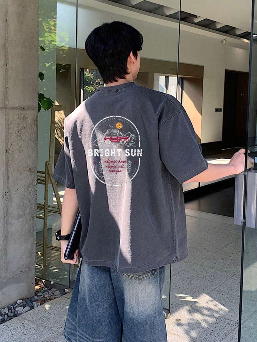 DAZY Men's Grey Letter Print Crew Neck T-Shirt, Summer - Grey - View 1