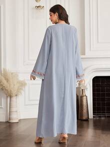 Yasmyna Women's Elegant Butterfly & Floral Jacquard Flared Sleeve Loose Arabic Style Dress, Vacation Vibe - Blue - View 2