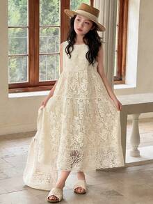 Dazy Kids Tween Girls Sleeveless Ditsy Floral Dress, Summer - Beige - View 5