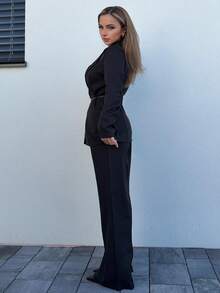 Jeta Ari Women's Lapel NeckLong Sleeve Jacket And Pants Elegant Commuter Suit Set Blazer Set Women Pant Suit Set 2 Piece Sets Woman Classy Elegant 2 Piece Set Women S Suit Set - Black - View 4