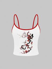 Resyla Hauts à bretelles pour femmes, design blocs de couleurs blanc et rouge, style à motif floral, article le plus vendu pour l'été - Multicolore - Voir 4