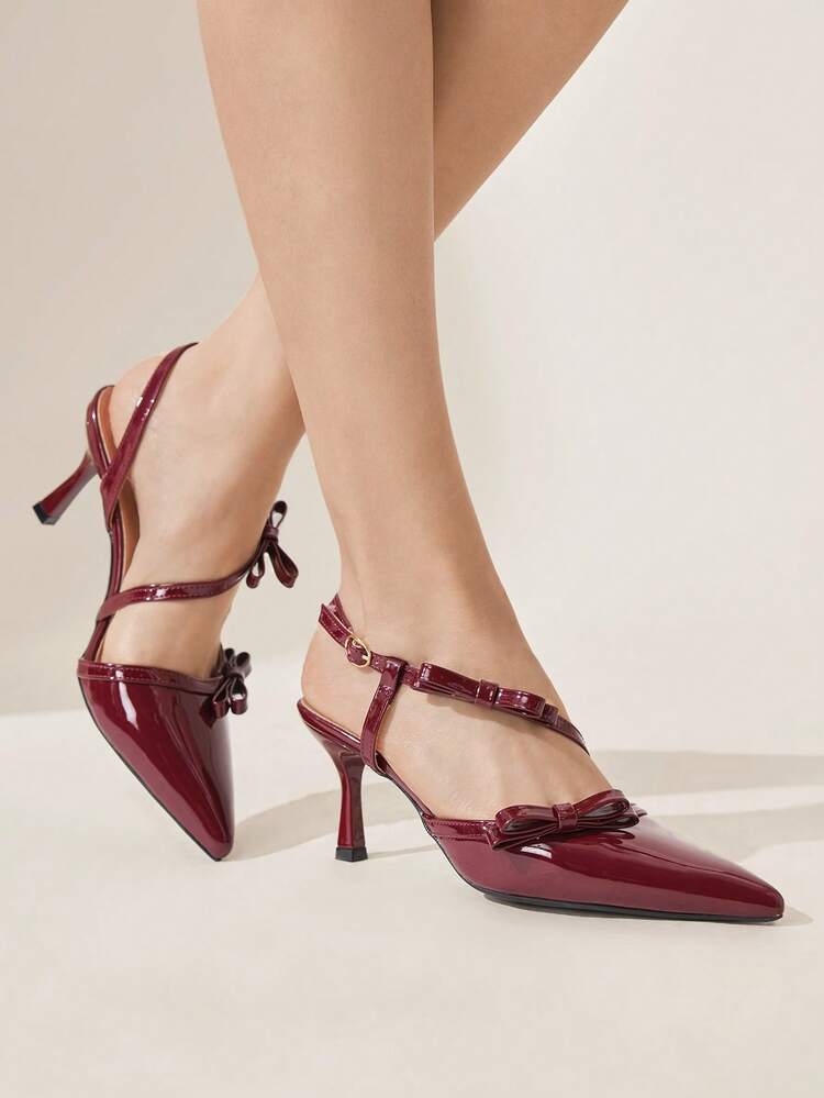 CUCCOO CHICEST Patent Leather French Elegant Backless Bow Tie Women Sandals Wedding Shoes Spring Shoes Bride Shoes