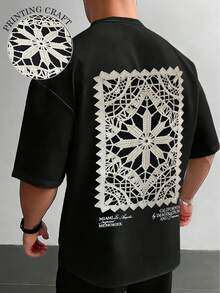 Manfinity Dauomo 休闲时尚男士落肩短袖圆领T恤，夏季 - 黑色 - 查看 1