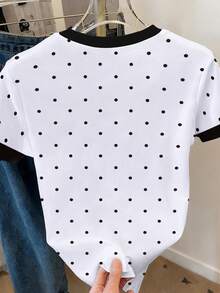 Resyla 女士字母波点印花休闲圆领短袖T恤 - 彩色 - 查看 2