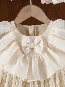 Babygirl Elegant & Cute Princess Dress, Apricot Tulle Bow Ruffle Hem Dress - Apricot - View 5