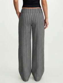 SHEIN SXY 女士条纹腰部纽扣设计直筒休闲裤 - 彩色 - 查看 2