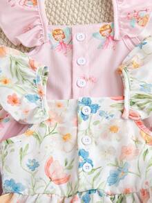 Souflis Souflis 2pcs/Set 0-3 Years Old Baby Girls' Floral Garden Print Cap Sleeve Dress, Cute, Fashionable And Sweet, Suitable For Vacation, Outdoor And Other Occasions Baby Girl Clothes Dresses For Girls Toddler Dresses - Multicolor - View 12