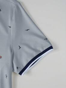 Calvornis 男士休閒海鷗印花短袖 Polo 衫，夏季深藍色學院風高爾夫 Polo，圖案老錢風度假假期海灘夏威夷婚禮儀式 - 灰色 - 查看 6
