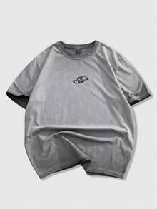 ROMWE MEN Men's Graphic Print Round Neck Casual Versatile Short Sleeve T-Shirt - Grey - View 3