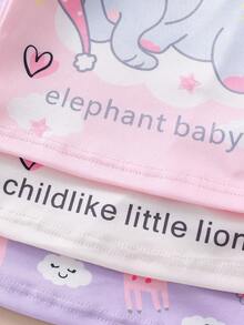 6件套女婴卡通大象、狮子、长颈鹿、云朵印花短袖修身睡衣套装 - 彩色 - 查看 5