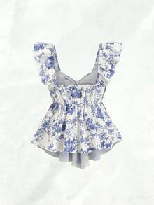 Olithes 女士休闲度假短袖胸前系带衬衫 - 藍色 - 查看 2