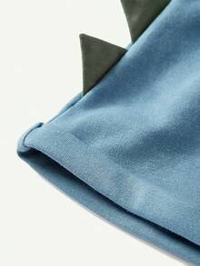 Cozy Pixies Baby Boy Cartoon Dinosaur Pattern Short Sleeve T-Shirt With 3D Spike Design Round Neck And Shorts Casual Outfits - Apricot - View 6