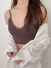 DAZY Women's V-Neck Camisole Vest, Sexy Backless Seamless Versatile Undershirt - Brown - View 2