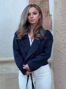 Jeta Ari Women's Loose Casual Jacket Coat, New Autumn Style - Navy Blue - View 5