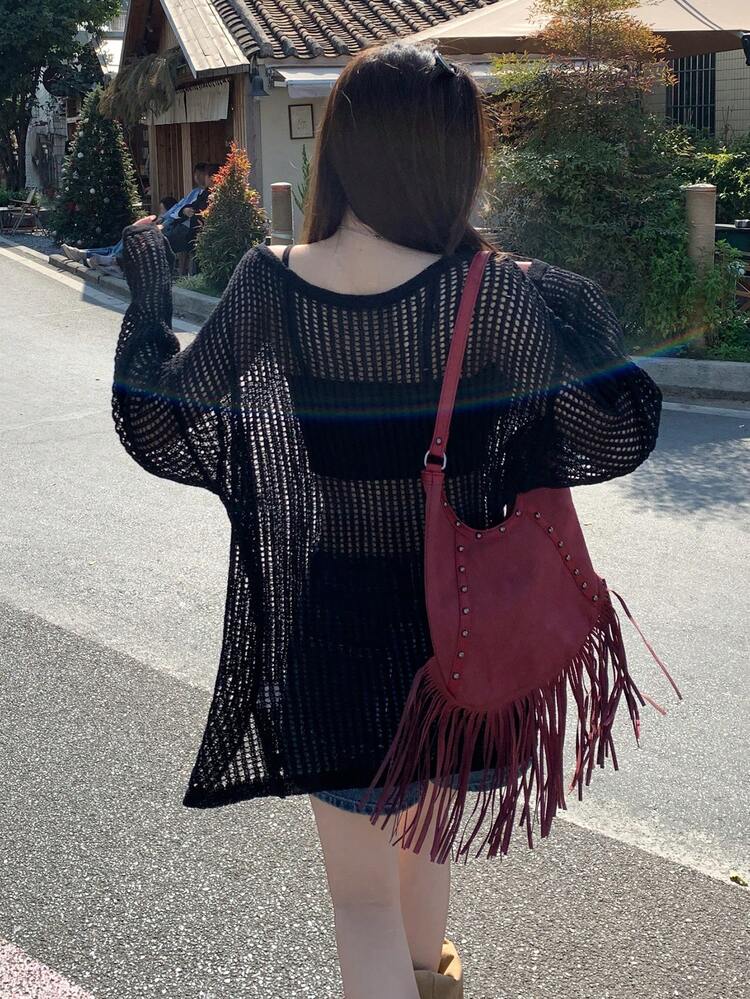 Women's Korean Style Summer Casual Mesh Knit Vacation Blouse