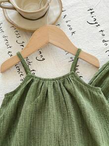 SHEIN LMoss Kids 2件套女婴纯色梭织吊带背心和长裤套装 - 彩色 - 查看 3