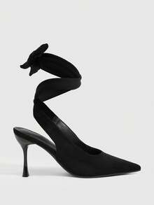 CUCCOO SZL 女士黑色麂皮性感尖头蝴蝶结时尚约会高跟鞋 - 黑色 - 查看 2