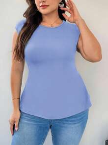 Firerie Plus Size Women Casual Hollow Back T-Shirt, Suitable For Vacation - Blue - View 3