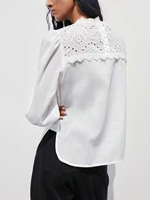 Maija 女士纯色镂空刺绣长袖休闲衬衫，适合夏季度假、春假、春季、海滩、生日、外出等场合，优雅时尚，白色上衣，适合夏季外出、毕业典礼等场合。 - 白色 - 查看 3