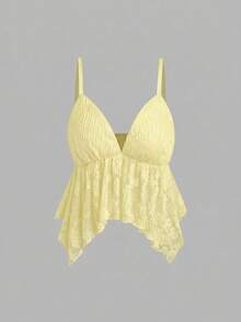 Glamine Áo hai dây ren trắng vạt lệch cho nữ mùa hè - Màu vàng - Xem 3