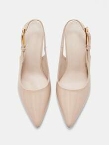 CUCCOO CURVES Zapatos de mujer de ajuste ancho, de moda, con punta, tacón de aguja, con correa trasera en color albaricoque, sencillos y clásicos, cómodos para uso diario, con tacón alto engrosado, tallas grandes para mujeres - Albaricoque claro - Ver 10