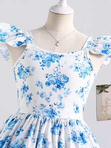 Elladie kids Tween Girls' Fashion Butterfly Print Cap Sleeve Dress - Blue - View 7