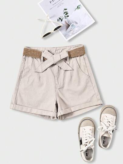 Breezaya Women's Casual Solid Color Slant Pocket Denim Shorts, Summer