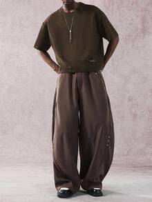 STYNVO Men's Simple Solid Color Loose Fit Crew Neck T-Shirt, Suitable For Everyday Wear - Brown - View 3