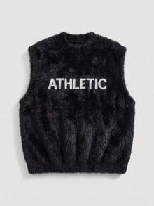 ROMWE MEN Men's Stand Collar Jacquard Knit Vest, & Stylish - Black - View 1