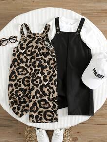 TaviRue 2pcs/Set Baby Girl Casual Chic Leopard Print Jumpsuit - Multicolor - View 1