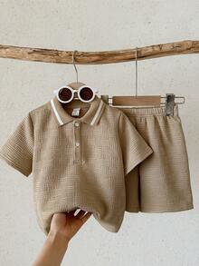 2件套女童针织领休闲T恤和短裤套装 - 彩色 - 查看 3