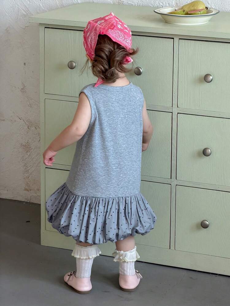 Baby Girl Round Neck Bow Decor Sleeveless Dress, Korean Style