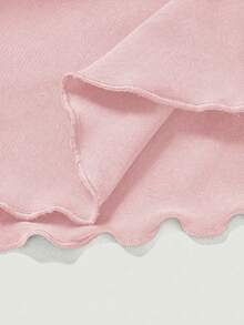 SHEIN PETITE CURVE Váy xòe màu trơn với chi tiết dây rút và xếp ly. - Màu Hồng baby - Xem 3