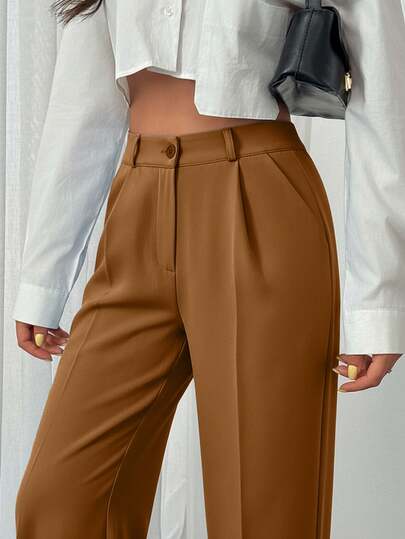 SHEIN Classic Belted Detalied Pants, High-Waisted Design, Pleated Front, Business Attire, Straight Leg Cut, Professional Wear, Tailored Fit, Office Fashion, Formal Trousers, Smart Casual, Clean Lines, Traditional Style, Work Wardrobe Essential, Quality Fabric, Sophisticated Look, Corporate Wear, Modern Silhouette, Business Professional