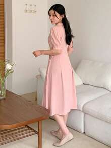 DAZY Women's Turndown Collar Ruched Midi Dress - Pink - View 7