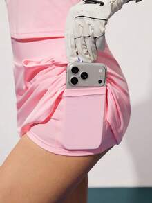 CourtClass Women's Golf Sleeveless Polo Shirt And High Waist A-Line Skirt Golf Outfit - Pink - View 7