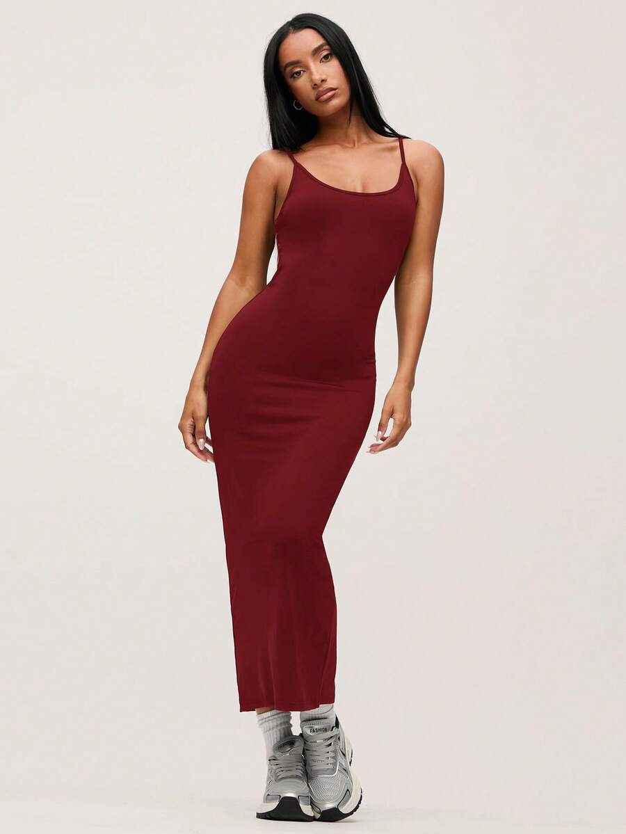 SHEIN BASICS 纯色吊带修身休闲晚宴约会连衣裙/夏季/夏季连衣裙 修身连衣裙 女士连衣裙
