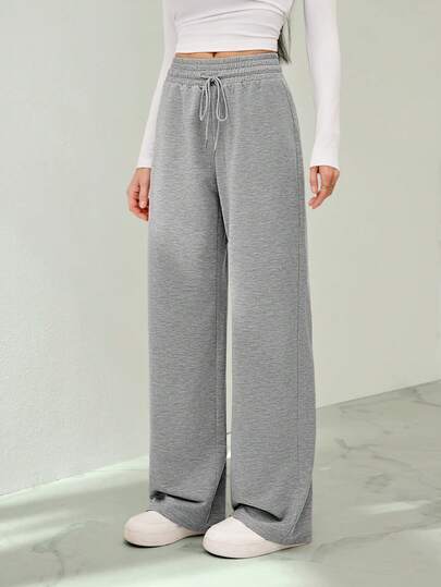 SHEIN Tall Spring Grey Solid Drawstring Waist Sweatpants Graduation,Back To School Outfits,Graduation,Teacher Outfits For Women,Back To School
