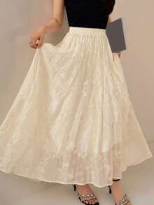 DAZY Women's Elegant Floral Embroidered Skirt - White - View 5