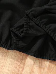 Sparklyn 2pcs Tween Girls Orange Off-Shoulder Crop Top & Tropical Leaf Print Shorts Set, Spring/Summer Holiday - Black - View 5