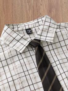 SWAVVY Camisa casual de bolsillo de manga corta y de un solo pecho a cuadros para hombres - Azul y blanco - Ver 3