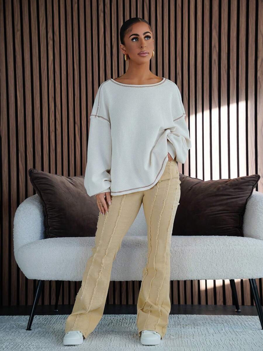 SAYEHFBABY Women's Casual Streetwear Denim Jeans With Pockets - Khaki - View 1