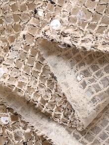 DAZY 女士时尚休闲亮片露肩网纱上衣，夏季 - 白色 - 查看 8