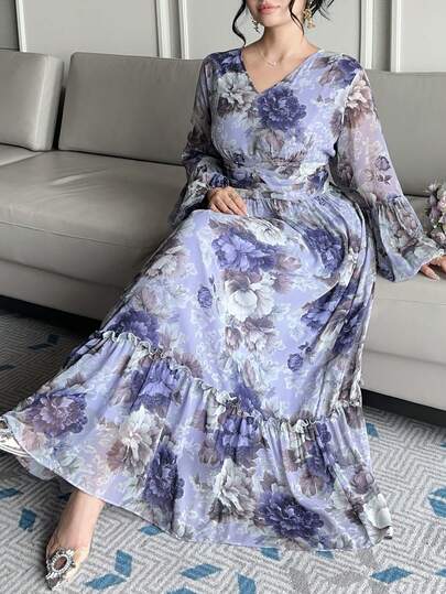 Dazy Plus Plus Size Women Summer Vacation Casual All-Over Print Dress